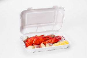 hinged food container with lobster