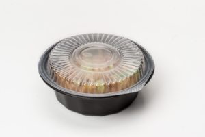 black base food container with clear lid