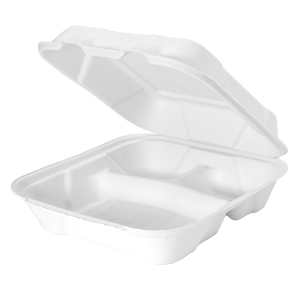 Natural White 9" x 9" Three-Compartment Hinged Square Container