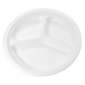 Natural White 10" Three-Compartment Round Plate