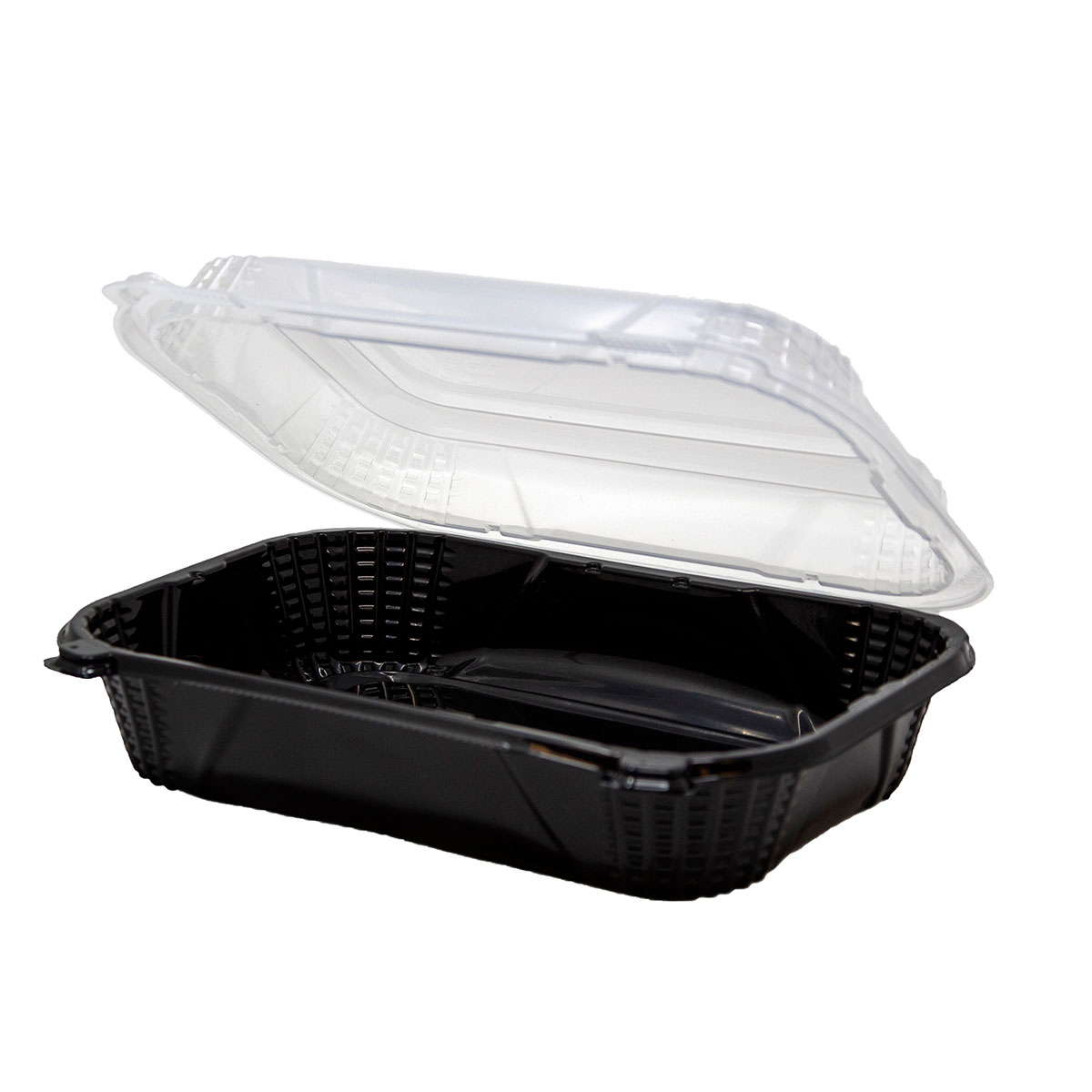Black Base with Clear Lid 9" x 7"  Hinged Rectangle Container