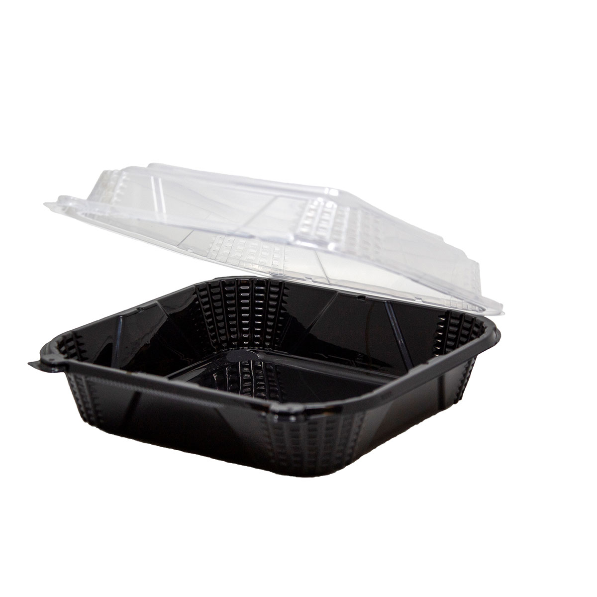 Black Base with Clear Lid 8" x 8"  Hinged Square Container