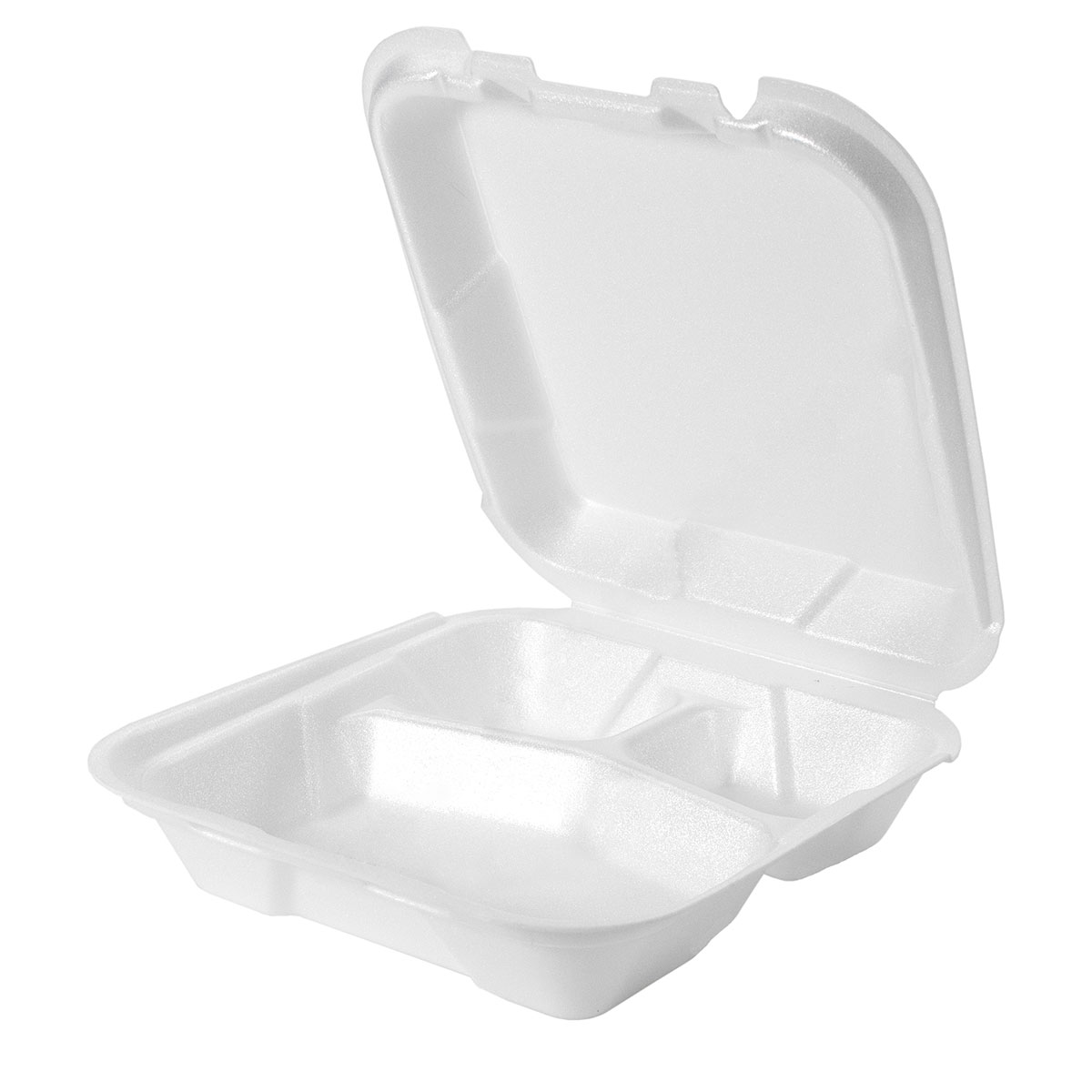 White 8" x 8" Three-Compartment Snap It Lock Hinged Square Container