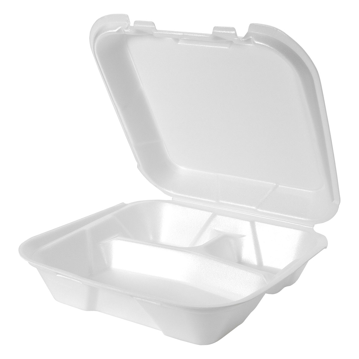 White 9" x 9" Three-Compartment Snap It Lock  Hinged Square Container