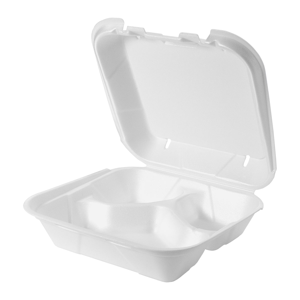 White 8" x 8" Three-Compartment Snap It Lock Vented Hinged Square Container