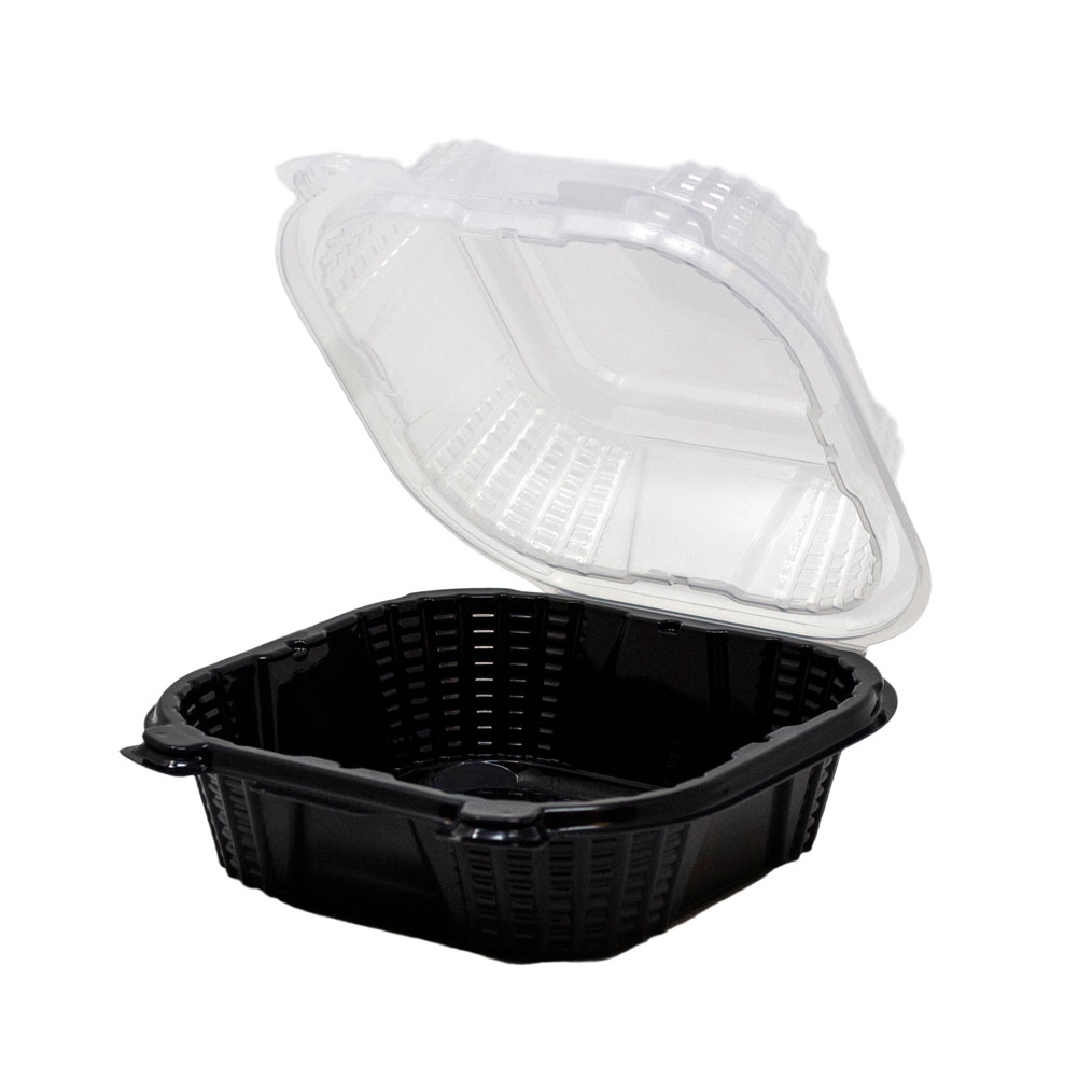 Black Base with Clear Lid 6" x 6" Hinged Square Container