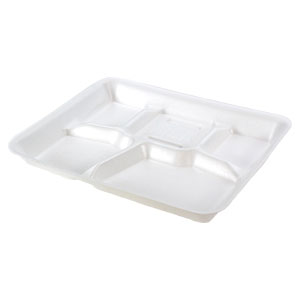 Genpak 5-Compartment Foam School Tray White 500/Pack