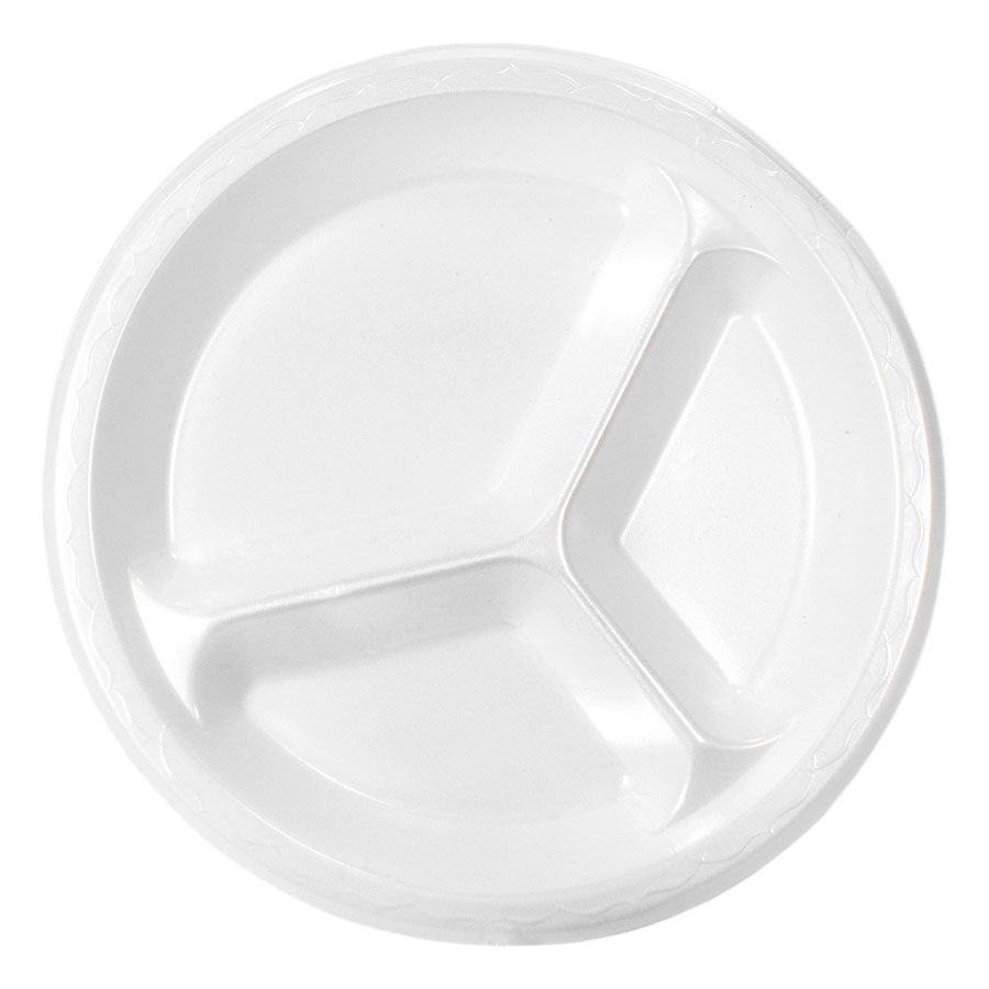 White 10.25" Round Three-Compartment Plate