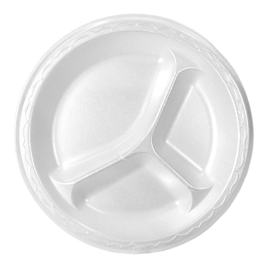 White 9" Round Three-Compartment Plate