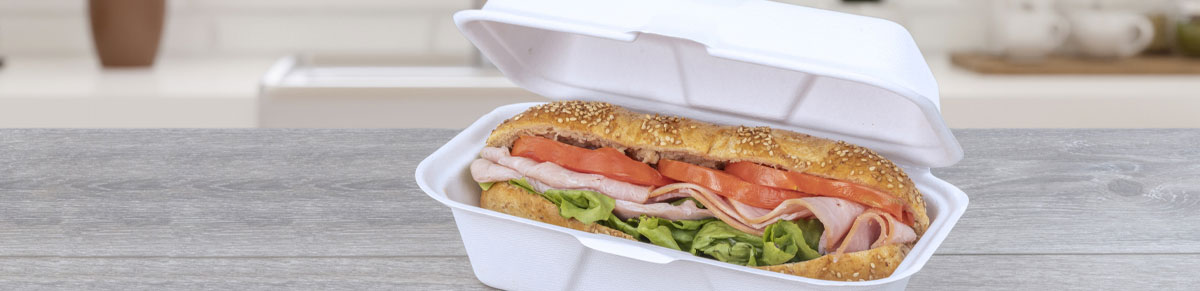 eco-friendly hinged container with sandwich inside