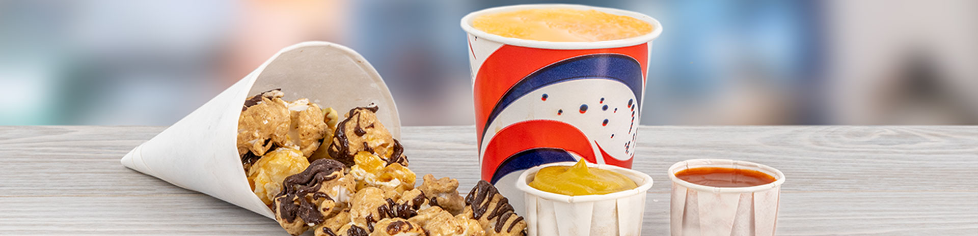 Harvest Paper Cups with food, beverage and condiments in them