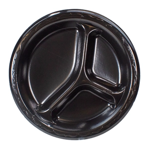 Black 10.25" Round Three-Compartment Laminated Plate