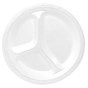 White 9" Three-Compartment Round Laminated Plate