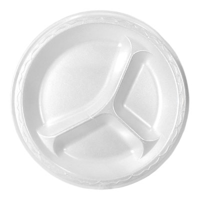 White 9" Round Three-Compartment Plate
