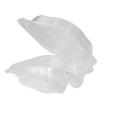 Clear 7.5" x 7.5"  Hinged Three-Compartment Square Container