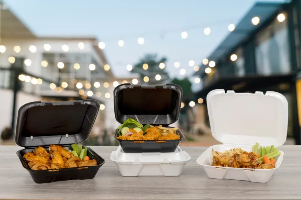 hinged food containers on outdoor counter