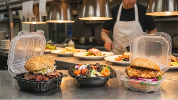 food containers on counter at emerging restaurant