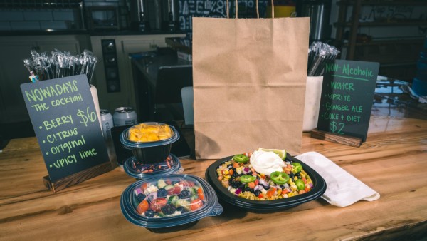 food containers on table at restaurant